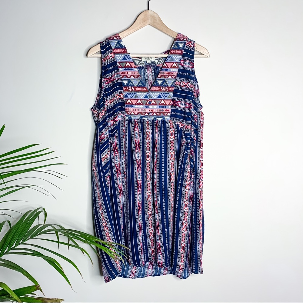 UMGEE NAVY GEOMETRIC/AZTEC PRINT DRESS
